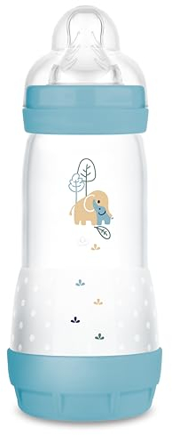MAM Biberon Easy Start 320 ml, Biberon anticolica per allattamento misto, Riduce le bolle d'aria e il rischio di coliche, Accessori neonati 4+ mesi autosterilizzanti e con tettarella misura 3, Azzurro