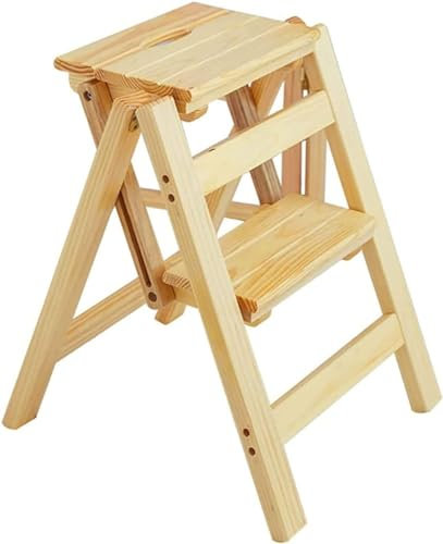 Escabeau à 2 Marches Pied en Bois Robuste, Pliable, avec Large Pédale Antidérapante, Grande Échelle Antidérapante, Peut Supporter jusqu'à 150 kg