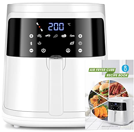 Aigostar White Cube - Freidora de aire 7L 1900W, freidora sin aceite 5 en 1, 7 funciones preestablecidas con pantalla LED, cesta antiadherente extraíble, mantenimiento del calor, 20 recetas sin BPA