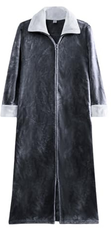 Leichter Bademantel Herren mit Reissverschluss Schnelltrocknend Hautfreundlich Lang Morgenmantel Saunamantel Flauschig Grau Baumwolle Frottee Reisebademantel Bademantel Weich Loungewear Nachtwäsche