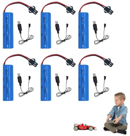 ZOYDP 6 Piezas Bateria 14500 Recargable 3.7v Litio, Bateria 14500 Pilas Recargables con 6 Cargadores USB SM-2P Plug, Baterías RC Recargables para Coches RC, Tanques, Buggies, Barcos, Robots