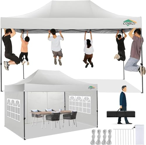COBIZI Pavillon 3x4,5 Faltpavillon Wasserdicht Stabil Winterfest mit 3 seitenwänden, Partyzelt Das Spitzdach Gartenpavillon Outdoor Faltbar UV-Schutz, Weiß