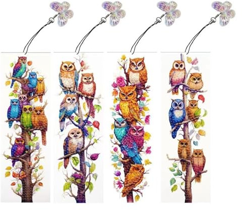 CXINLky Diamond Art Painting Lesezeichen, Diamant Malerei Lesezeichen mit Schmetterling Anhänger, 5D DIY Diamant Malerei Diamond Bookmark Set für Abschlussgeschenke-01-Eule