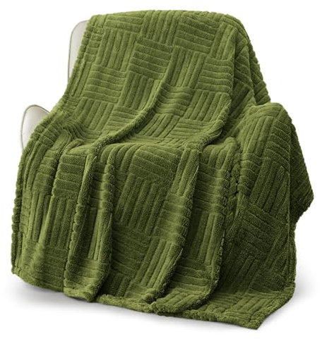 Whale Flotilla Fluffy Fleece Throw Blanket for Sofa, Couch, Bed, 130x150 CM Fuzzy Soft Cozy Exquisite Blankets with Decorative Jacquard Pattern for All Season, Warm but Lightweight, Olive