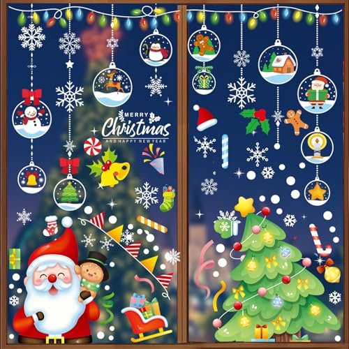 Fensterbilder Weihnachten, 280PCS Fensterbilder Weihnachten Selbstklebend Weihnachtsdeko Fensterbilder Wiederverwendbar Weihnachtsfenster Deko für Fenster Glastüren Schaufenster