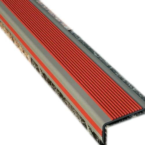 IMUNKT Selbstklebende PVC Treppenkantenprofil, Wasserdicht Feuerfest Gummistufen Treppenkante, Treppenstufe Kantenschutz Innen Außen, Gummi Winkelprofil Schule Treppenprofil(Red,W2in/5cm)
