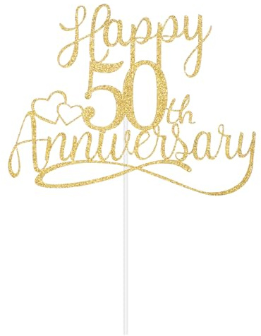 50th Anniversary Cake Toppers Gold Glitter Wedding Anniversary Party Decorations