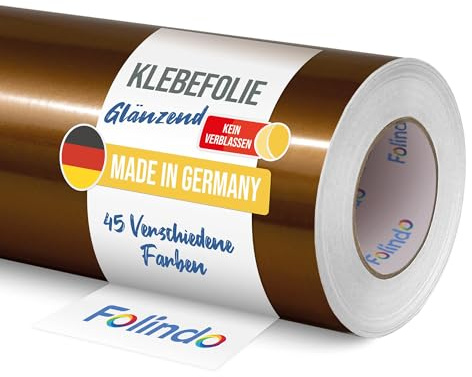 FOLINDO Möbelfolie selbstklebend Glanz Vinyl - langlebige Möbel Klebefolie 092 Kupfer 5 m x 31,5 cm - Klebefolie Küche - selbstklebende Folie Möbel - moderne Schrankfolie versch. Größen