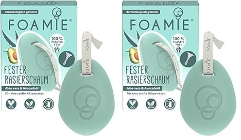 Foamie Fester Rasierschaum Männer und Damen, Shaving Foam Aloe Vera & Avocadoöl für Sanfte Körperrasur, Pflegende Rasiercreme zum Schutz der Haut bei Nassrasuren (Packung mit 2)