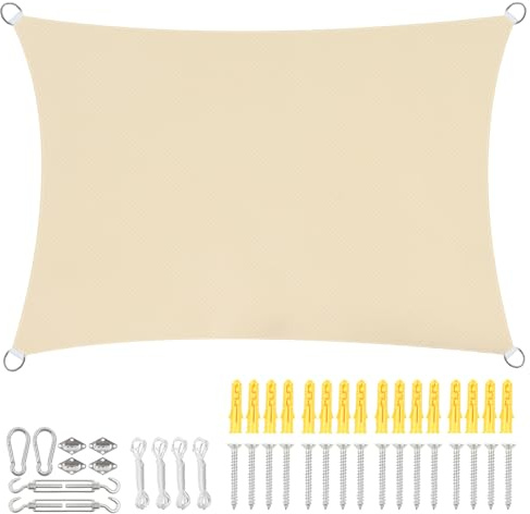 YedZen Sonnensegel 3x4m, 420D PU Sonnensegel Wasserdicht mit Ösen, 304 Befestigungset & Kordel, Wetterfest UV Schutz Reißfest Rechteckig für Außenbereich, Camping, Garten, Camping, Terrasse, Beige