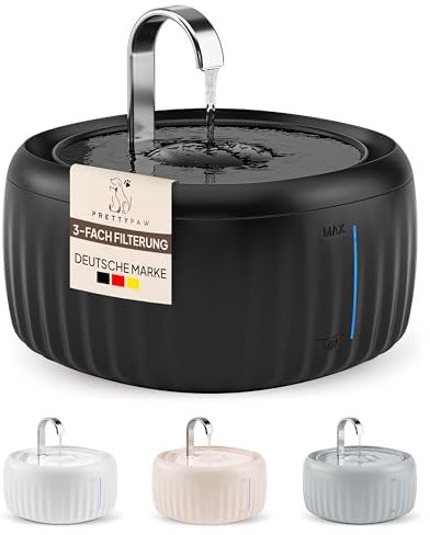 Pretty Paw Aqua Flow Pro - Fuente de agua para gatos silenciosa sin BPA, capacidad de 3 litros, con LED y filtro de carbón activado, fuente fácil de limpiar