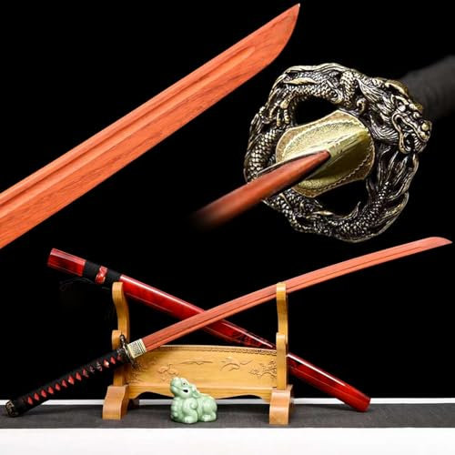 HJHUUA 103 cm Lange Samurai-Schwerter aus natürlichem Mahagoni,handgefertigtes Bokken mit bemalter Scheide,hölzernes Katana für Geschenke,Kendo-Training,Dekoration,Cosplay,Requisiten