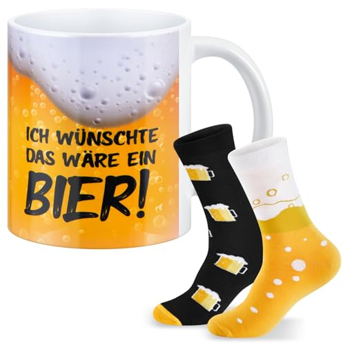 Geiserailie Geschenk Bierliebhaber Weihnachten Männer Geschenkset mit Bier Tasse & Socken Geburtstagsgeschenk Vatertags für Papa Freund Kollegen