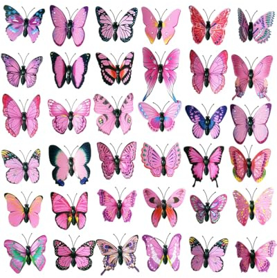 20 pcs Schmetterlinge deko,Bunte Schmetterlinge Deko mit Sicherheitsnadeln,PVC Schmetterling Brosche,3d schmetterling aufkleber basteln,für zimmer Deko,Dekoration Curtains,Dining Table,Büro (Rosa)