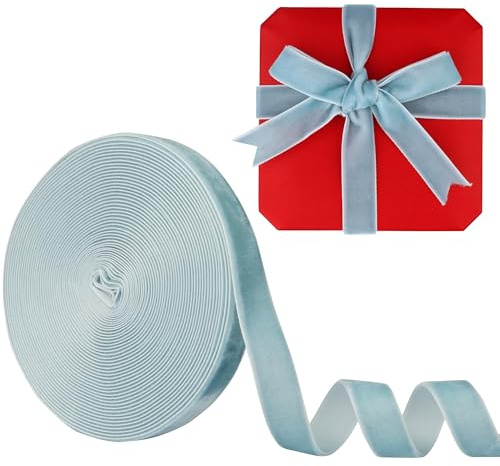 Manjonzic Nastro di velluto da 15 mm, 9,1 m, nastro in velluto su un lato, perfetto per alberi di Natale, confezioni regalo, mazzi di fiori, decorazioni per matrimoni, colore: azzurro
