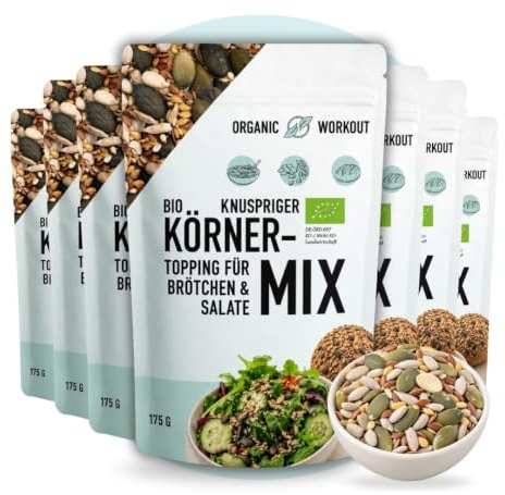 Bio Körner-Mix – Ballaststoffreich, Proteinreich & Vegan | Mit Sonnenblumenkernen, Kürbiskernen & Leinsamen | Knuspriges Topping für Brot, Bowls, Müsli & Salat (10 er, Körner-Mix)