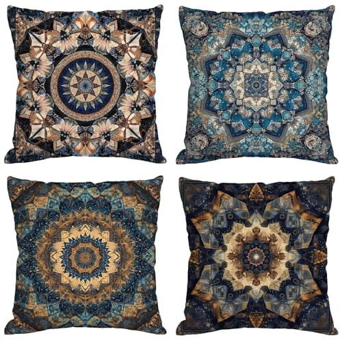 Kissen Boho Kissenbezug 65x65 cm Groß Kissen 4er Set Wetterfest Samt Kissenhüllen Vintage Pillow Quadratische Cushion Covers für Garten Sofa Wohnzimmer Schlafzimmer Bett Büro Zuhause Dekor m-28