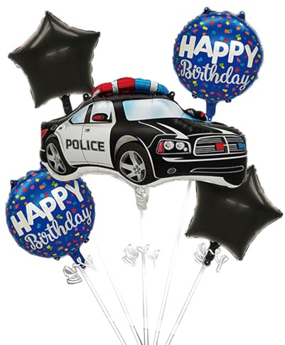Gleemix 5 Stück Polizei Auto Luftballon Set, Folienballon Polizeiauto Deko, Aufblasbares Polizeiauto Geburtstag Luftballons, für Junge Geburtstagsdeko, Polizei Motto Party, Party Dekoration Geschenk