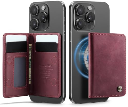 KZB für MagSafe Wallet für Magsafe Kartenhalter mit 4 Kartenfächer RFID Schutz PU Leder Minimalistisch Magnetisches Wallet für iPhone 17/16/15/14/13/12/ Pro/Max/Plus, Rot