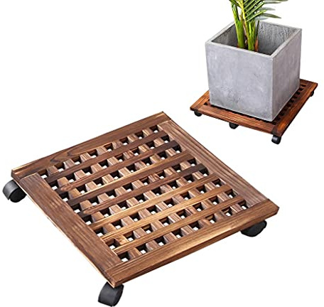 Carrello portavasi in Legno Naturale, Supporto per vasi da 12 a 14 e 16 con Ruote, Supporto per vasi da Giardino Pesanti, capacità di carico 150 kg (Colore: Quadrato, Dimensioni: 35 cm/14
