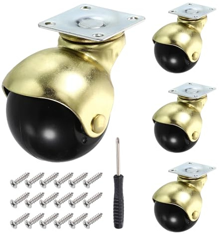 sourcing map 5,1 cm Kugelrollen, Möbelrollen mit schwenkbarer Oberplattenhalterung/selbstschneidenden Schrauben/Schraubendreher für Möbel, (Gold, 4 Stück)