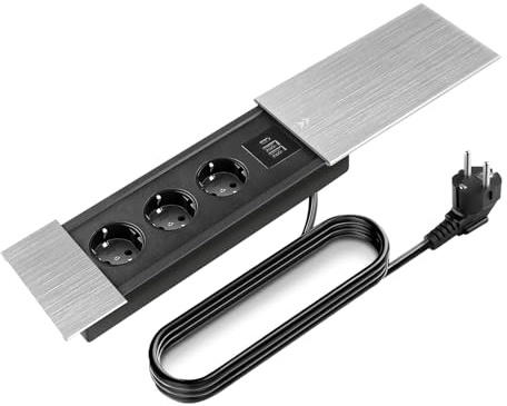 Bordsskiva försänkt uttag, inbyggt uttag, infällbart 3-vägs uttag, installation grenuttag bänkskiva med skjutlock för skrivbord konferensrum kök soffbord, silver