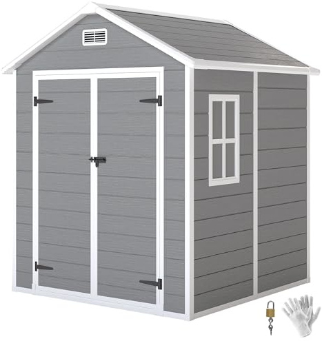 Outsunny Abri de Jardin en Résine 2,7 m² Plancher 182 x 151 x 219 cm Gris