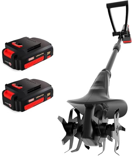 MZK 20V Akku-Motorhacken, 20 cm Arbeitsbreite, 360 U/min, Kabellose Gartenfräse mit 24 Stahlzinken, für Rasen Garten Bodenbearbeitung (2X 2,0Ah Akku & Ladegerät)