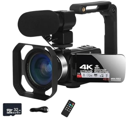 gdsDEs Fotocamera digitale 4k, videocamera professionale for videocamere WiFi da 48 MP, zoom digitale 18X, webcam digitale(32G Mic)