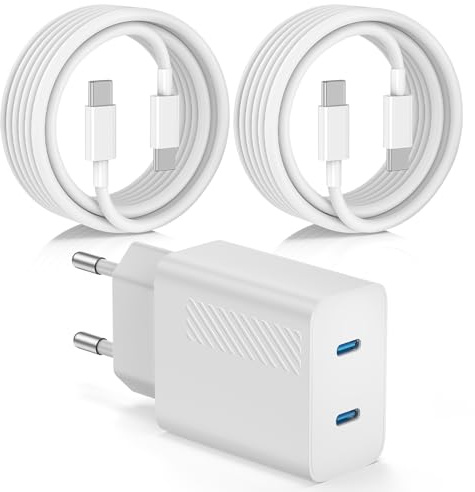 45W USB C Chargeur Rapide pour iPhone 17 16 15 Pro Max, 2-Port Chargeur Usbc avec 2M+2M Câble USB C vers USB C pour Samsung Galaxy S26/S25 Plus/S24 Ultra/S23+/S22 Plus/S21/S20/Note 20/10