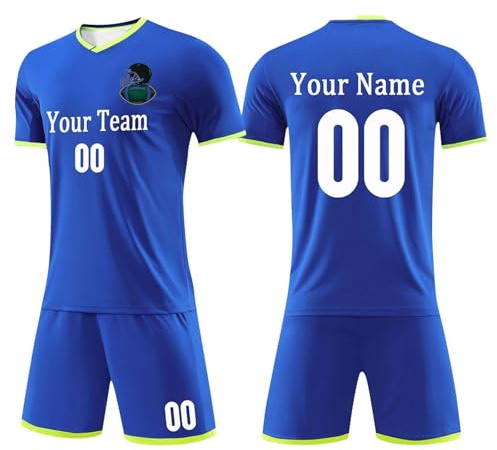 Maillot de Foot Enfant Personnalisé avec Nom Numéro Photo Ensemble Short Tee Shirt Homme Garçon Maillot Personnalisable Tenues de Sport Survetement Foot Enfant Vetements Running T Shirt Personnalisé