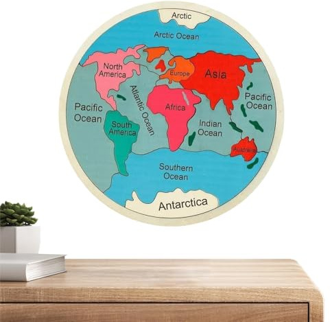 Weltkarte Puzzle für Kinder, Holz Kontinente Zuordnungsspielzeug, Farbenfrohes Weltkarte Steckpuzzle, für Kinder, Vorschule, Kindergarten, Spielzimmer