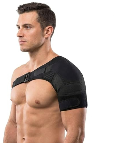 Yuiturt Soporte de hombro ajustable con puño rotador, soporte de hombro para aliviar el dolor, manga de compresión, diseño transpirable, envoltura deportiva ajustable para entrenamiento, accesorios