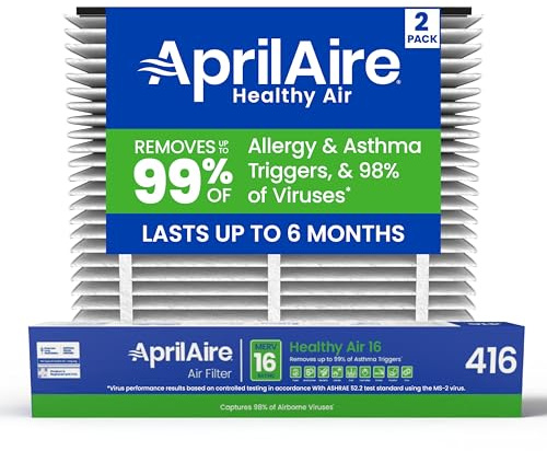 AprilAire 416 Replacement Filter for AprilAire Whole House Air Purifiers - MERV 16, Allergy, Asthma, & Virus, 16x25x4 Air Filter (Pack of 2)