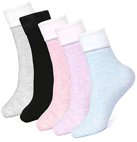 EXTSUD Warme Socken Damen Kuschelsocken | 5 Paar Skisocken Wintersocken Dicke Thermosocken | Einfarbig Baumwollsocken Winter Socken Damen Mädchen für 35-38 39-42 Hüttensocken Bunte Haussocken Set