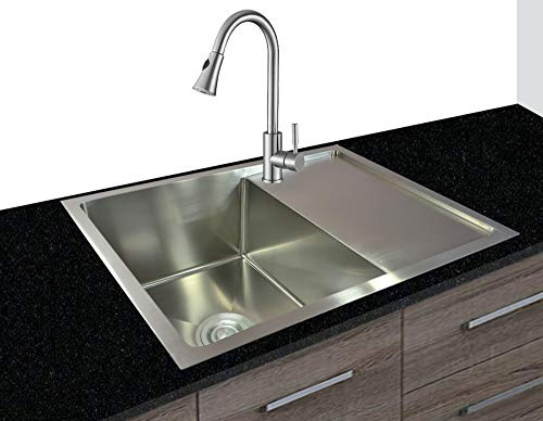 1x Einbauspüle Edelstahl 304, 0,8mm Einbauspüle Spülbecken Spüle Edelstahlspülbecken eckig 1 Becken Ablagefläche Unterbau 65 x 50