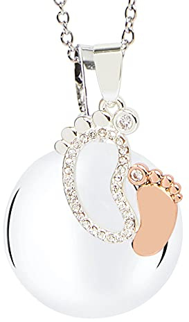 MAMIJUX Llamador de ángeles y pies para mamá, idea de regalo para embarazada, collar de mujer con llamador de ángeles, cadena de acero