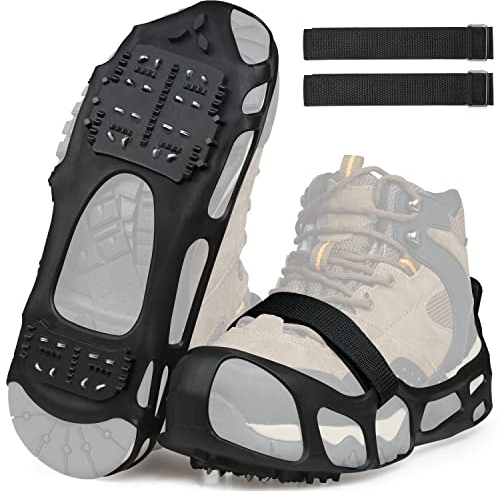 Ice Cleats Crampons for Shoes and Boots Anti Slip Snow Cleats 24 Shoe Spikes for Snow and Ice Grippers Crampons for Hiking Boots Women Men Kids Winter Walking Hiking Fishing