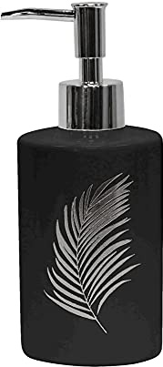 douceur d'intérieur, Distributeur Savon (Diamètre 7,4 x 17,9 cm) Orbella Noir/Argent, Céramique Imprimée Argent