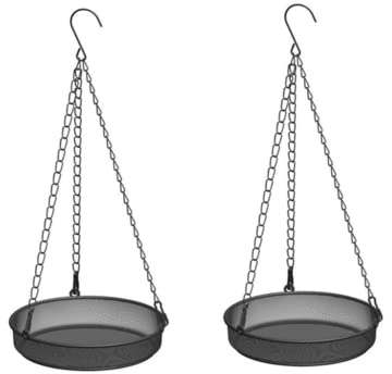 Kellegour 2 Stück Futterhaus,Runde Vogelfütterer, Wildvogel-Futterstation,Futterschale für Wildvögel Schwarz,Hängend Vogelhäuschen,mit Eisenkette und Haken,Geeignet für Garten,Terrasse und Bauernhof