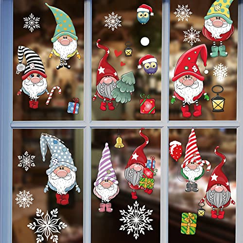 SALUOKE Fensterbilder Weihnachten Selbstklebend, Gnome Fensteraufkleber | Weihnachtsmann Schneeflocke Fensteraufkleber, Weihnachtsdeko Fensterdeko Entfernbarer Elektrostatischer Aufkleber Sticker