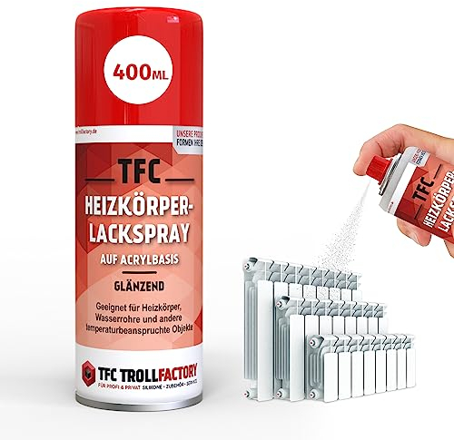 TFC Heizkörperlackspray – Glänzend Reinweiss, Acrylbasiertes Spray für Heizkörper und Wasserrohre, Einfache Anwendung, Hervorragende Deckkraft, Schnelltrocknend & UV-Beständig | 3x 400ml