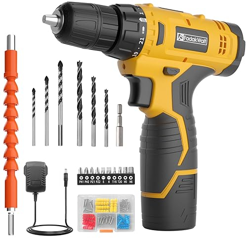 FADAKWALT Trapano avvitatore a batteria da 12 V, set di avvitatore a batteria, mandrino a sgancio rapido da 3/8, cacciavite elettrico rosa, 21 + 1 regolazione della coppia, trapano combinato con