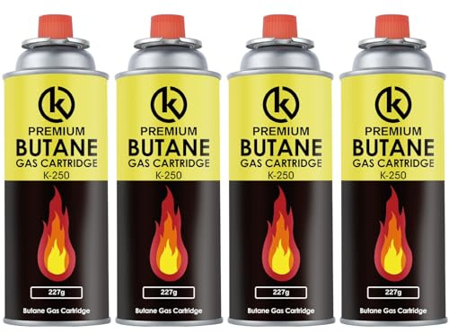 KROWN - Pack de Cartuchos K-250 de Gas Butano 227g para Hornillos Quemadores, Cartucho de Gas para Camping K-250, Bombonas (4 Unidades)