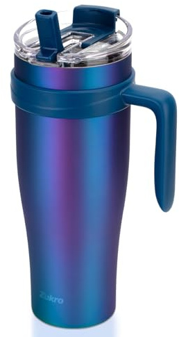 Zukro 50 oz Tumbler With Handle And Straw, Leak Proof Triple Insulated Stainless Steel Cup with Flip Straw Lid, No Sweat Large Travel Mug Fit in Cup Holder, Keeps Cold 24 Hours, Dishwasher Safe