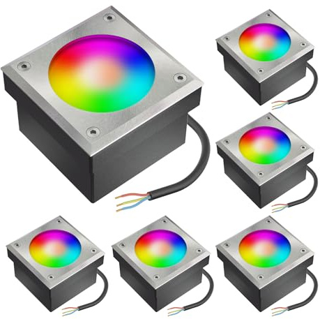 ledscom.de 6x LED gatsten NEOLUM för utomhusbruk, IP67, kantig, 10 x10cm, inkl. GX53 RGB-lampa, 670lm, Smart Home