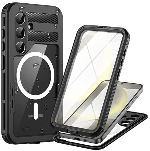Focusor för Samsung Galaxy S24 Plus 5G, fodral vattentätt kompatibelt med magsafe, mobiltelefonfodral Samsung S24 Plus IP68 vattentätt 360 skyddande fodral,Svart