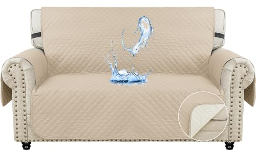 YSTYLE Sofföverdrag med armstöd 2-Sits, Vattentätt Pet Soff Cover Töjbart överdrag, Avtagbar Halkskydd Fåtöljöverdrag Möbel Maskintvättbar, Sofföverkast För Soffa Fåtölj, Beige