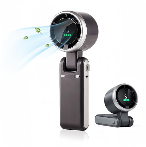 Fay Bless Ventilador de mano plegable, mini ventilador turbo de 5000 mAh, ventilador personal de bolsillo pequeño ajustable de 5 velocidades, tipo C, pantalla digital (negro)