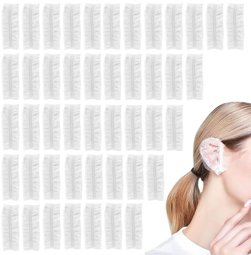 Geebymol Confezione da 200 protezioni per le orecchie usa e getta trasparenti per doccia, impermeabili, protezioni per le orecchie trasparenti usa e getta per tinture per capelli, doccia, bagno,